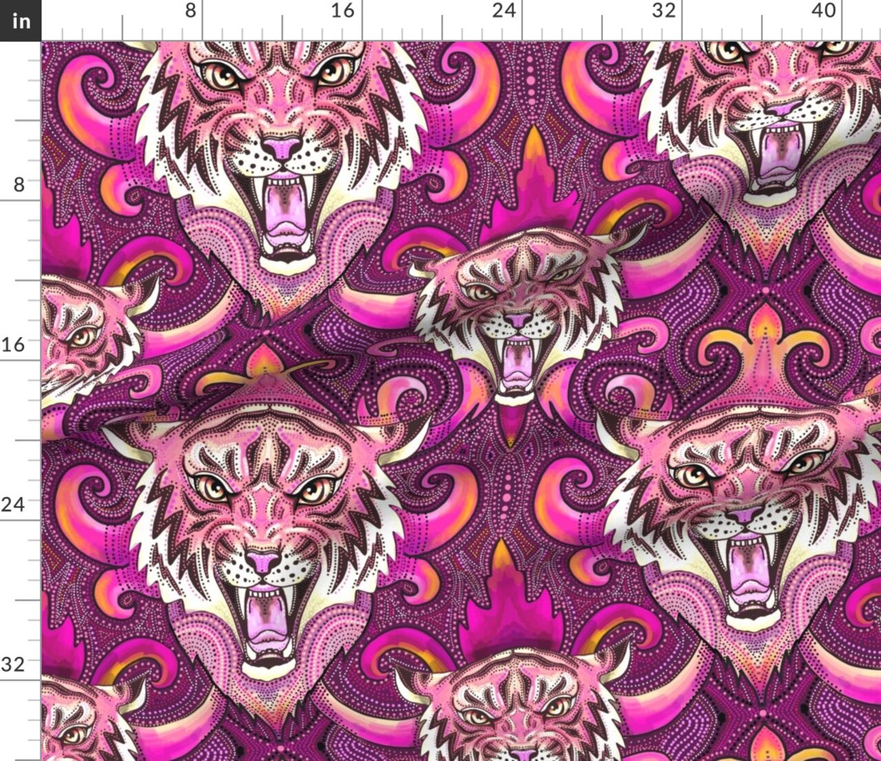 Pink Tigers Purple Orange Maximalist Xl Jungle Custom Printed Fabric by Spoonflower Various Fabrics by the Yard or Fat Quarter